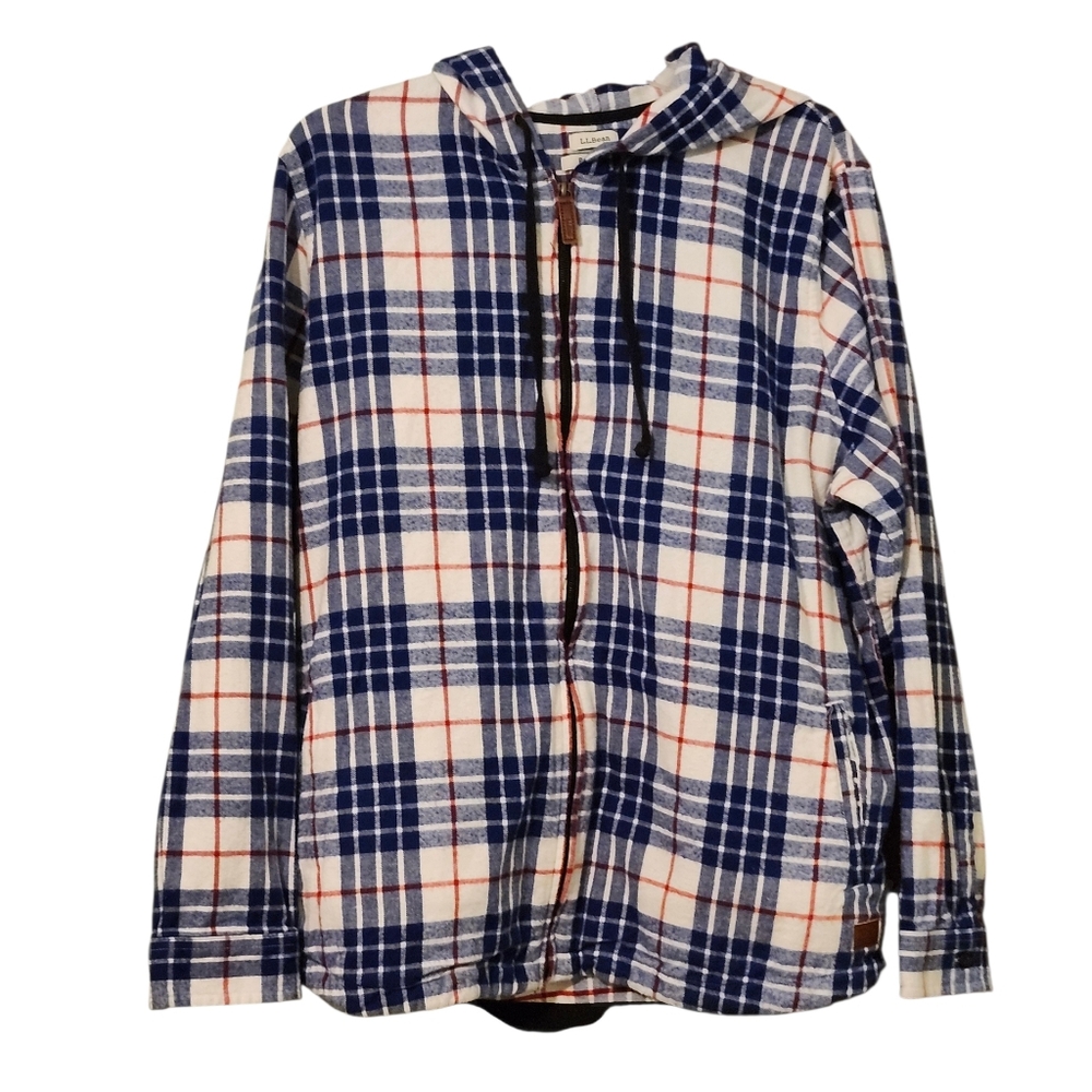 L.L. Bean Plaid Hooded Shirt Jacket - XL Relaxed Fit Layer Warm